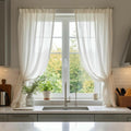 Organic Curtains - Stonewashed Cafe Curtain - Fabric Blinds - Semi Sheer Kitchen Valance - Flax Drape