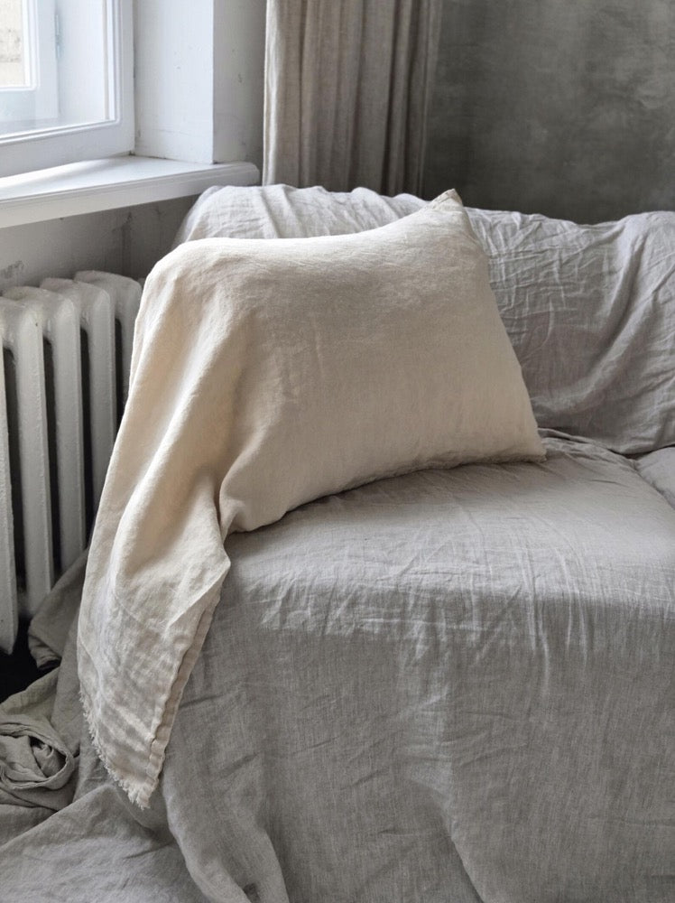 Open End Linen Pillow Sham: Organic Stonewashed Flax, Fringed