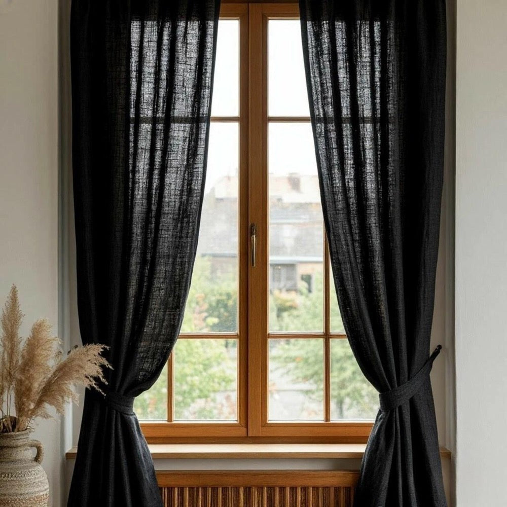 Extra Wide Linen Curtains. Stonewashed Organic Valance. Semi Sheer Drape For Living Room