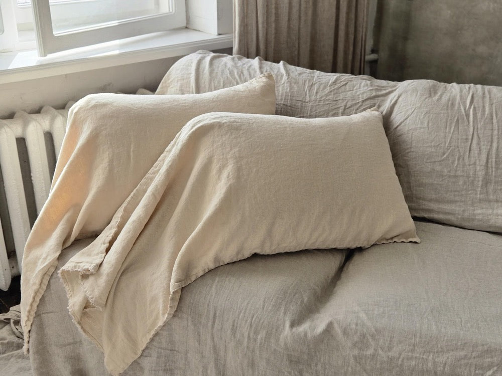 Open End Linen Pillow Sham: Organic Stonewashed Flax, Fringed