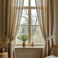 Extra Wide Linen Curtains. Stonewashed Organic Valance. Semi Sheer Drape For Living Room
